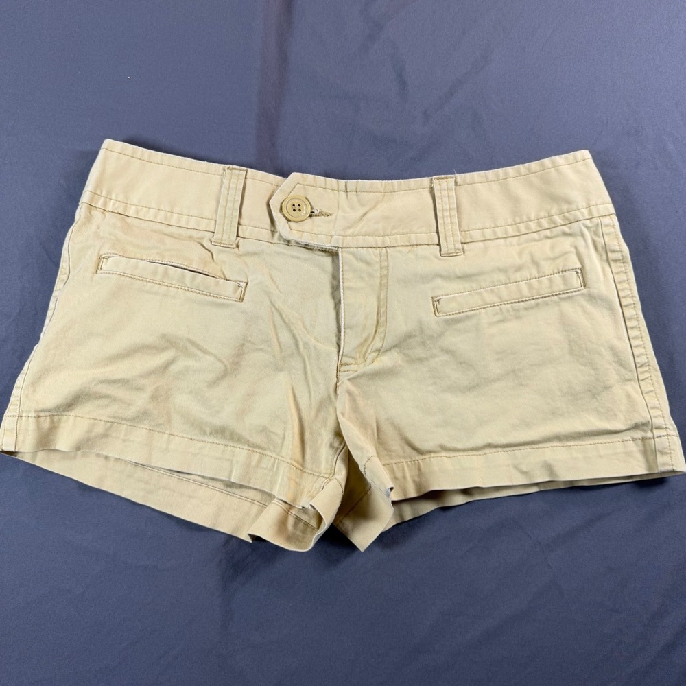 American Eagle Outfitters Y2K Khaki Micro Shorts Tan Low Rise Stretch Size 6